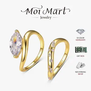 MOI MART Antique 2CT Marquise Cut Synthetic Moissanite Stackable Ring , S925 Sterling Silver band Set – Glam for engagement Anniversary souvenir Gifts & Everyday Sparkle