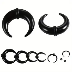Acrylic Bull Horn Tapers Septum & Ear Plugs with 2 Black O-Rings