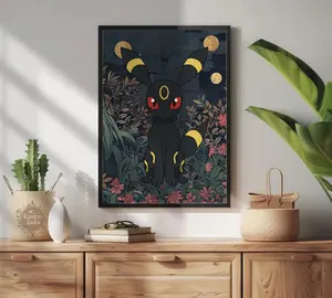 Umbreon Poster Japanese Style Pokemon Inspired Anime Artwork - Printable Wall Art for Bedroom Decor, Umbreon Pokemon (Frame Not Included)