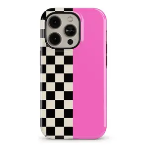 Checker Solid Pink Black and Cream Tough iPhone Case