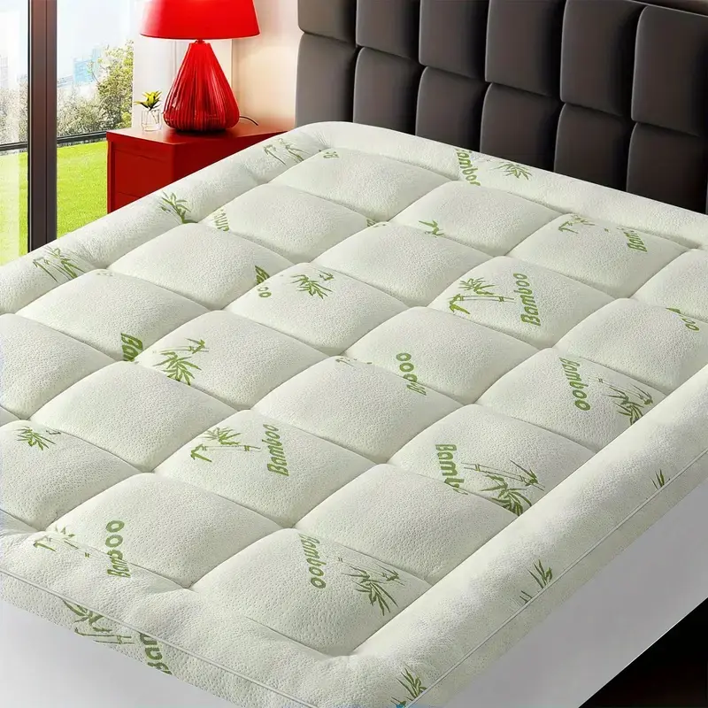 Viscose-from-Bamboo Mattress Pad Topper - Ultra Soft Pillow Top Breathable Option for Back Pain Relief, Cooling Effect Self-Cooling Bedding Accessory for Hot Sleepers, Breathable Mattress Pad