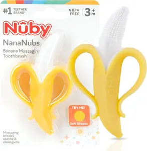 Nuby NanaNubs Banana Massaging Teether - Baby Teething Toys 3 Months & Up, Silicone Teether for Sore Gums, Infant Toy, Baby Essentials, BPA Free, Soft Silicone, Travel Accessory, Gift for Babies
