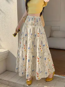 Elegant Fashion Commuter Women's Dress, Long Loose Full-Print, Natural Waistline, Elegant Style, Suitable for Office Wear