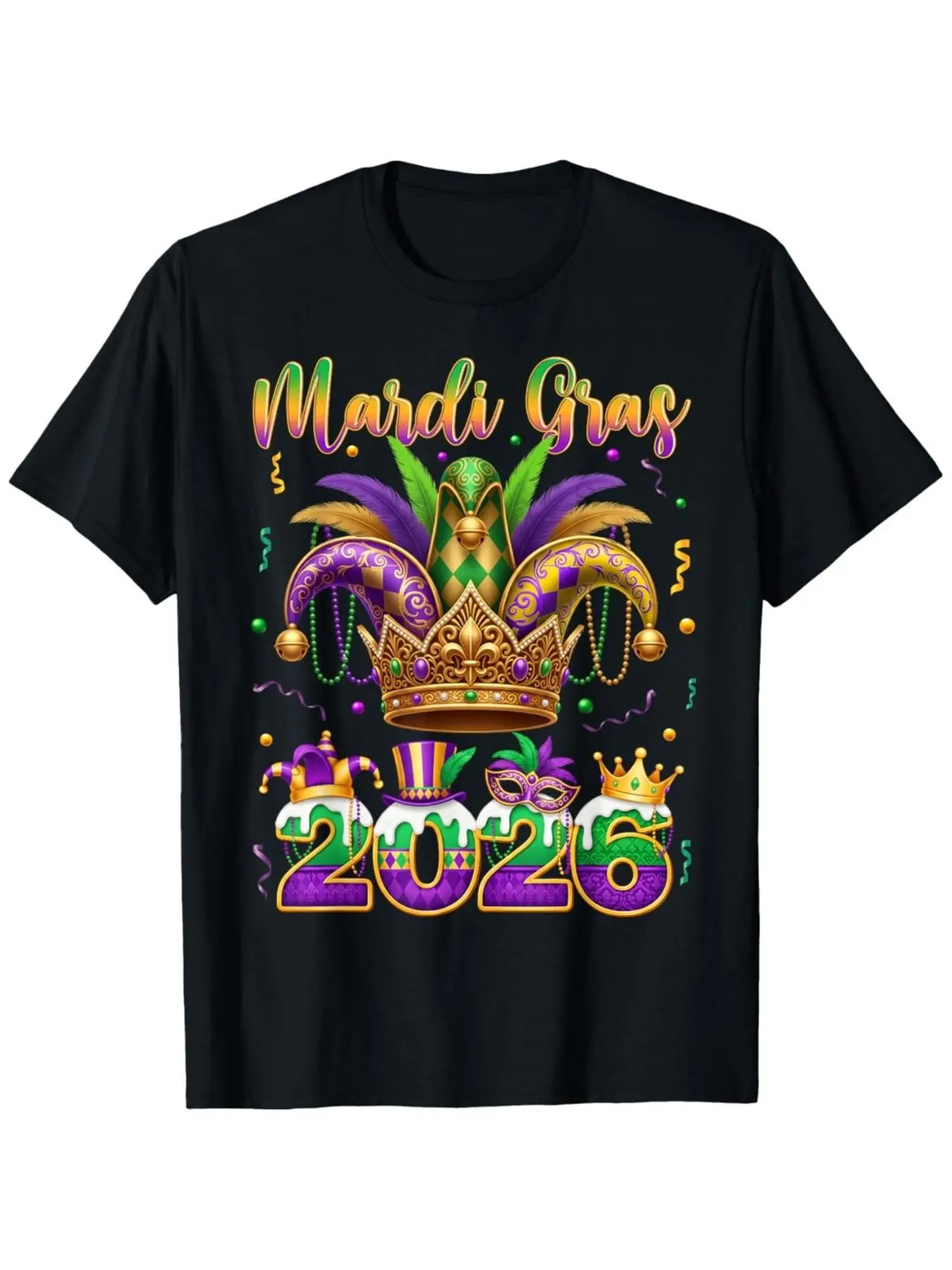 Funny Vintage Graphic Happy Mardi Gras 2026 Jester unisex soft cotton short sleeve t shirt, vintage graphic casual tee for men women teens, perfect birthday holiday gift for camping travel gym daily street  wear