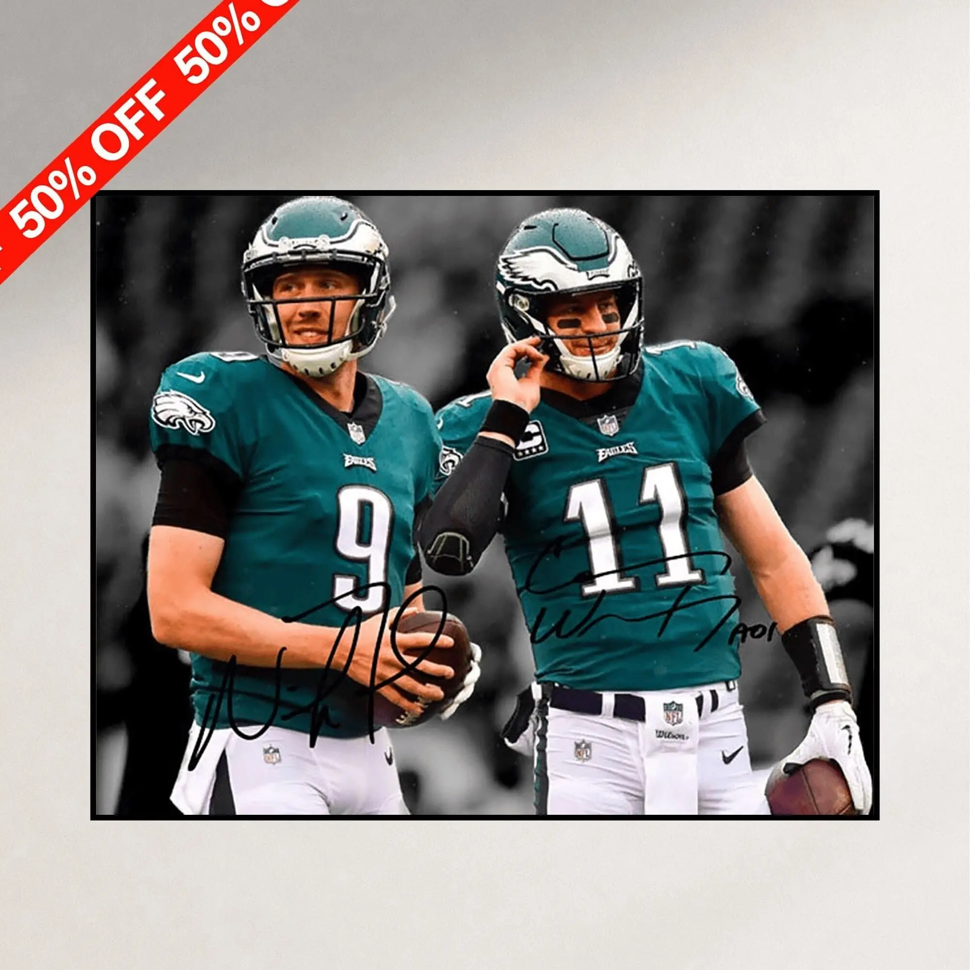 Signed Nick Foles Carson Wentz Eagles Quarterbacks Photo:  LII Champions Wall Art ( Unframed - Print Only )