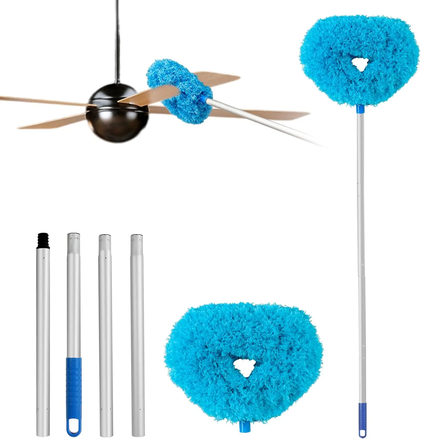 Ceiling Fan Cleaner Duster  Microfiber Ceiling Fan  Cleaner Removable Duster with Extension Pole Adjusts 13 to 49.7 Inch for Cleaning Walls Bookshelves Furniture Door Window Top (Blue)