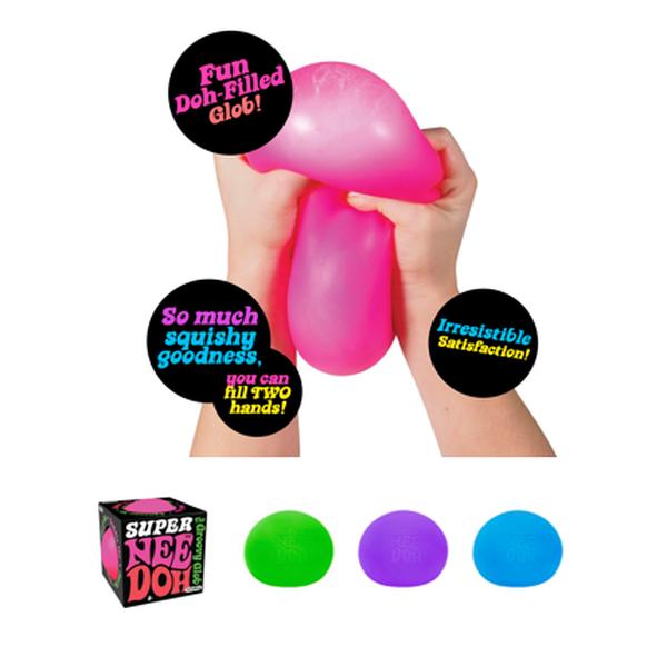 Super NeeDoh - Huge NeeHoh 4.5" in Diameter - Sensory Toy with Fun Dough Filling, Stress Squeeze Toys - Assorted Designs - 1 Random Color - Ages 3+