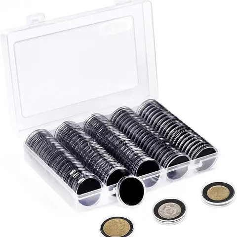 100-Piece Transparent Classic Rectangle Acrylic Coin Capsule Organizer Box - 30mm/33mm, Clear, Dust-proof, Oxidation-resistant, Durable Design, Multi-Compartment Coin Organizer Units for Copper Pesos Collections, Promotions, 7.3 x 4.6 x 1.5 inches