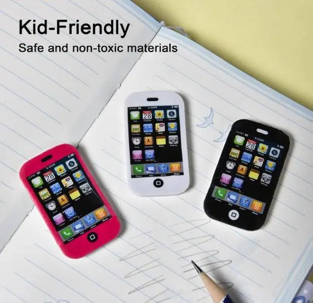 Fun Tech-Inspired Mobile Phone Shaped Erasers, 2-Count Compact Office Erasers with Colorful Options for Correction Needs