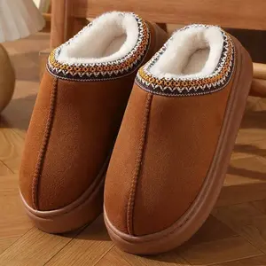 Suede Women's Fashion Platform Slippers,Outdoor Slippers Mini Platform Boots,Slip Sole,Cozy, Fuzzy,with Fluffy Fur Lining Short Ankle Boots for Autumn Winter Warm Walking Shoes , Ideal For Indoor And Outdoor Use Suitable For Gift,Girl Footwear