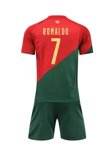22/23 Kids Sports Set, Boys Girls Breathable Portugal Football Jersey Fan Shirt Training Suit, Casual Short Sleeve and Shorts