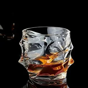 Glass Whisky Glass, 4 Counts Creative Design Whisky Glass, Reusable Premium Drinking Glasses for Home Kitchen Party, Bar Utensils