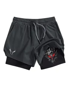 Men's Pattern Print Regular Fit Multi-Pocket Double Layer Shorts, Summer Quick-Dry Breathable Workout Running Shorts