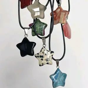 Trend Natural Stone Hexagon Crystal Rose Quartz Opal Star Pendant Necklace for Women - Fluorite Lapis Bullet Pendulum Jewelry Gift