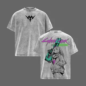 Rebecca T-Shirt – Cyberpunk Edgerunners Vintage Washed Oversized Anime Graphic Tee, Y2K Streetwear Casual, Heavy Cotton Unisex Top, Otaku Outfits, Crewneck Clothes, Gift for Anime Fans