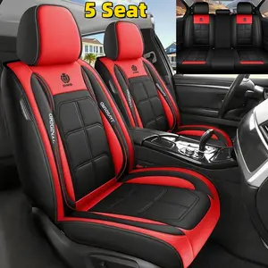 Airbag Compatible Car Seat Covers - Waterproof & Wear-Resistant PU Leather - Fully Wrap Around All Five Seats - Muscle-Style - Suitable for All Seasons