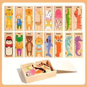 Educational Wooden Puzzle Box, Animal Shape Matching Game, Baby Early Learning English Words Recognition Toy