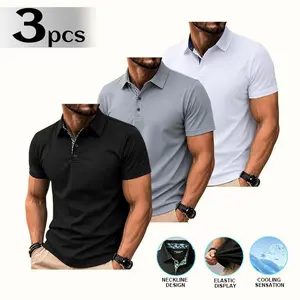 Clean Gent 3-pack: summer men’s minimalist high-end polo shirts—dry, breathable, and cool tops, perfect for everyday work commutes, business, casual wear, and more.