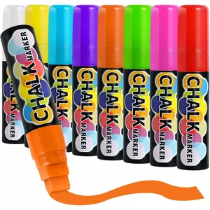 Window Paint Markers for Glass Washable: 8 Pack 15mm Jumbo Liquid Chalk Marker, Neon Glass Markers Pen, Wet Erase for Cars, Auto, White Board, Chalkboard, Black board, Tire, Mirrors, Bistro - 8 Colors, Drawing Markers, Writing Stationery