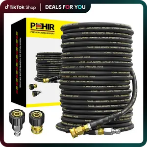 POHIR 1/4" Pressure Washer Hose with 3/8 Inch Quick Connect, Kink Resistant High Tensile Wire Braided,with 2 pcs M22 14mm Adapter Set, 4200 PSI Flexible