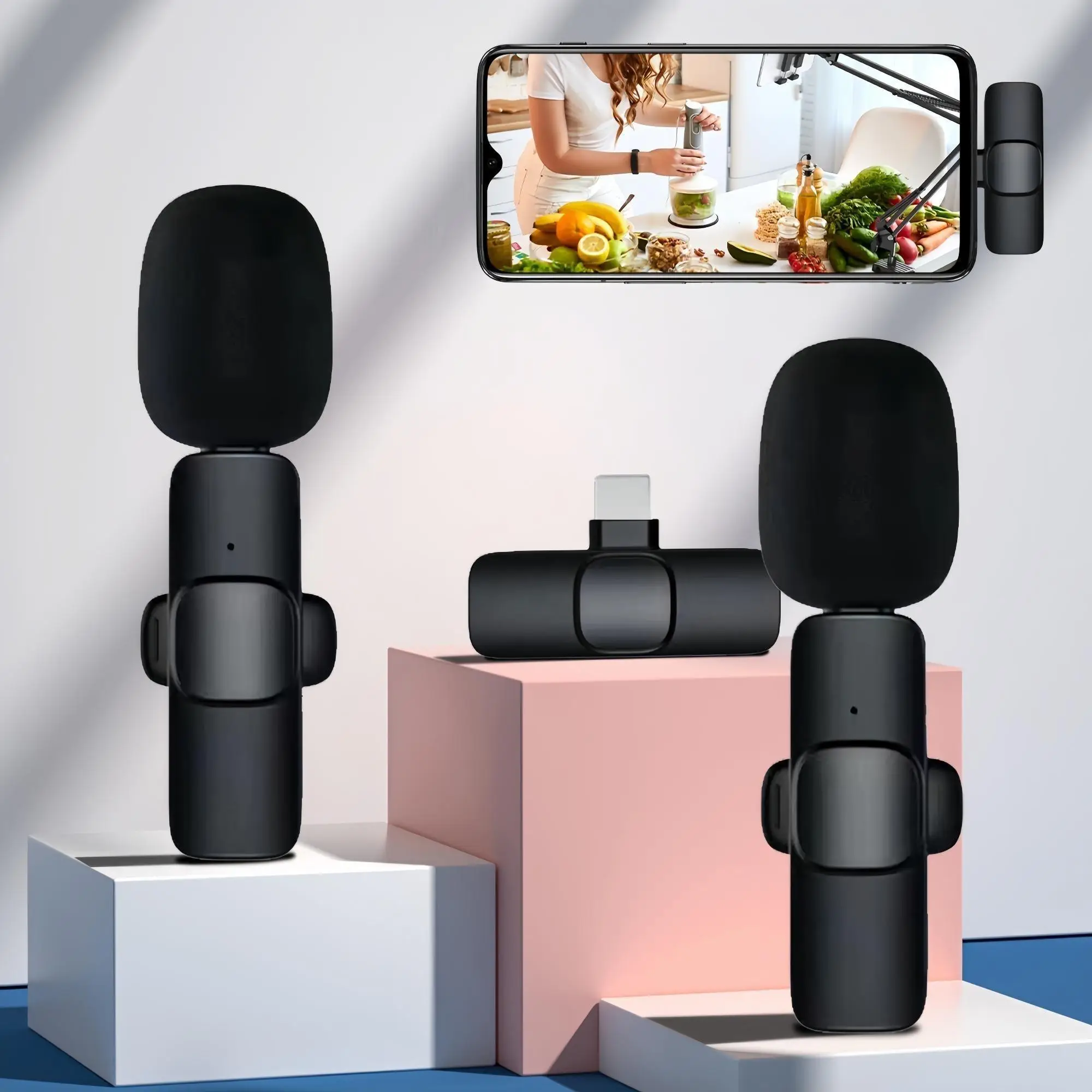 Wireless Collar Microphone, Portable Audio Noise Reduction Mic for iPhone, Tablet, Collar Mini Microphones, Wireless Mic for Video Recording, Teaching