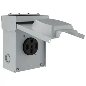 50 Amp 125/250V RV Power Outlet Box Enclosed Lockable Weatherproof NEMA 14-50R Outdoor Electrical Receptacle Panel for RV EV Camper Generator 3 Pole 4 Wire Grounding 66500M