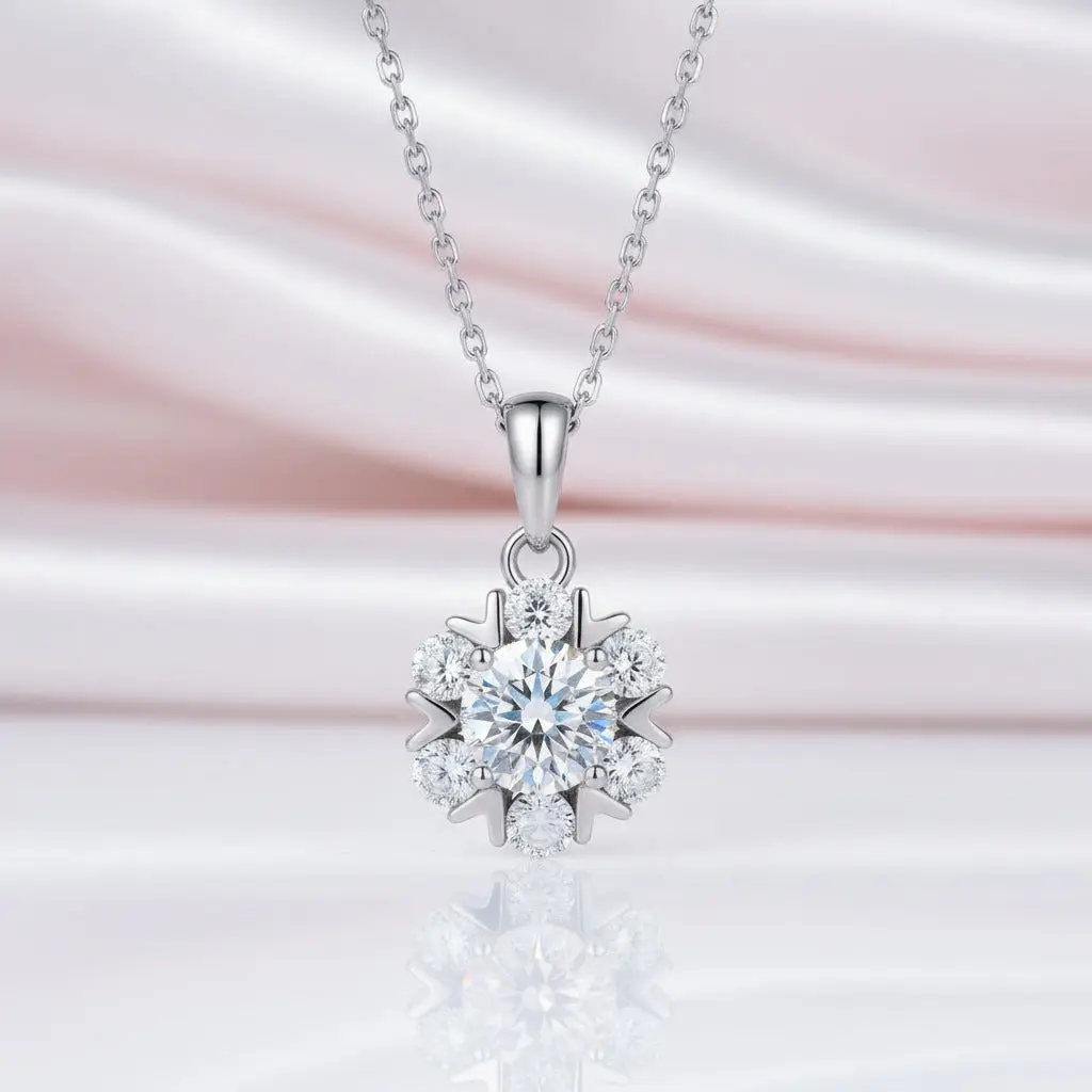 Classic 1.0 Ct Diamond Option Pendant Snowflake Necklace