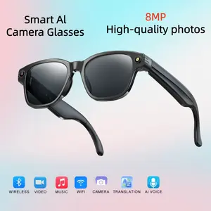 Smart AI Camera Glasses Featuring 8MP interchangeable lenses Touch-button controls for travel adventures photography Real-time multilingual translation Bluetooth wireless wearable video recording UV protection Music Voice Assistant Glasses