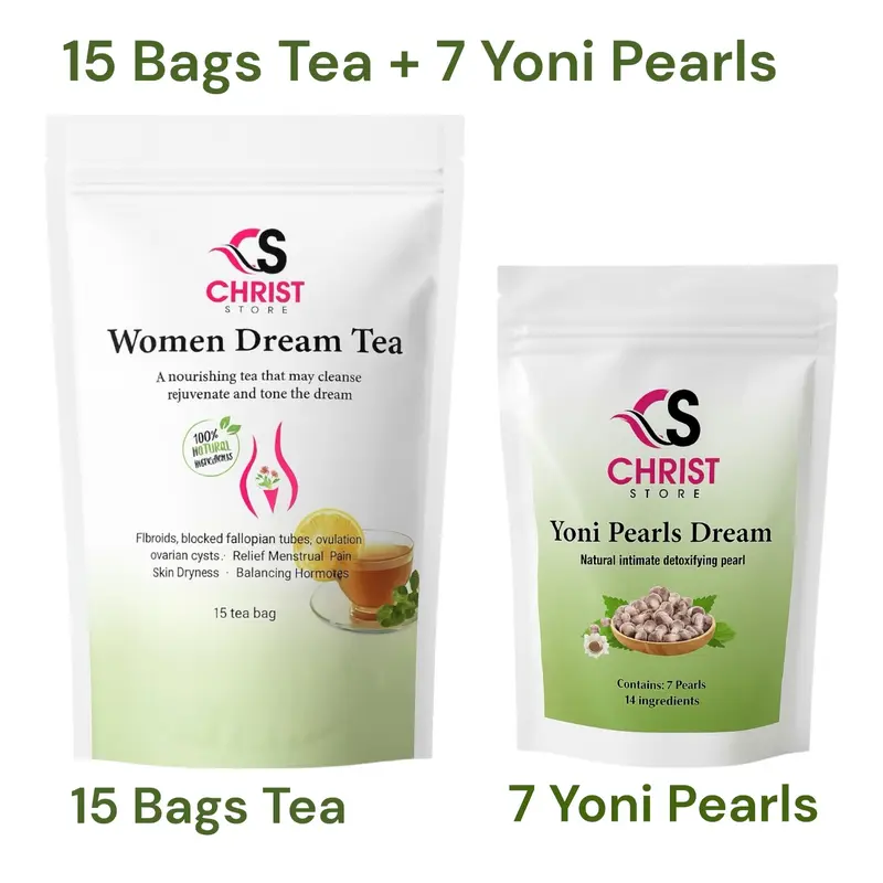 Chrinoya Tea&yoni Pearls Set – 15 Tea Bags + 7 Pearls Christ Store Yoni Pearls  Organic Natural Base 7 Pearls Bags for Intimate  14 Ingredients