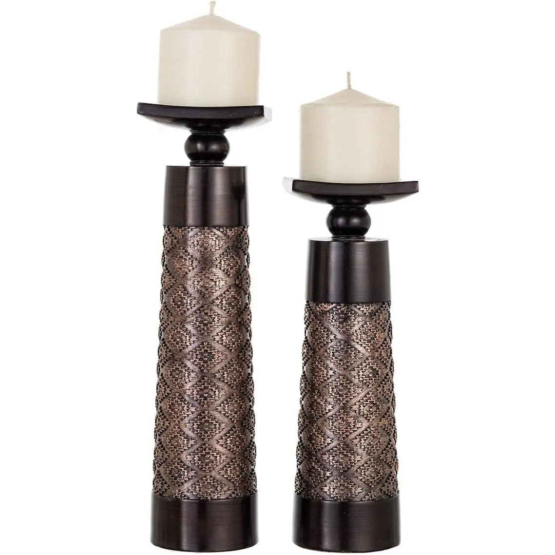 Dublin Brown Pillar Candle Holder Set of 2 -  Decor Aesthetic, Coffee Table Decor Mantel Centerpieces Table Decorations, Living Room Decor or Dining Tabletop Decor - Packaged-