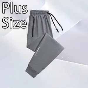 Men’s Plus-Size Casual Jogger Pants - Trendy Zippered Pocket, Adjustable Drawstring Elastic Waist, Unique Printed Cuffs, Multiple Sizes for Wider Builds