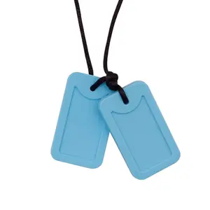 FN8  Sensory Chew Necklace for Boys Girls and Adults, Silicone Dog Tag Pendant Chewy for Autism ADHD SPD PICA and Oral Motor Chewing Needs, Fidget Chewable Necklaces (Black)