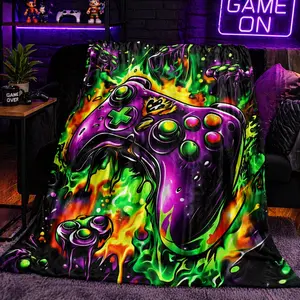 Night Glow Game Blanket, Neon Gaming Controller Design Pattern Throw Blanket, Perfect Birthday Gift for Gamers, Cozy and Stylish