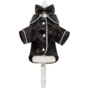 Pet Pajamas for French Bulldogs & Similar Small Breeds Comfortable Silk Two-Piece Sleepwear Set with Detachable Bow Tie S-XL