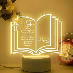 Acrylic Decorative Night Light, Pastor Thank You Gift, Christian Inspirational Decoration, LED Night Lamp with Base, Men Women Church Retirement, Led Mood Light, Nightlight