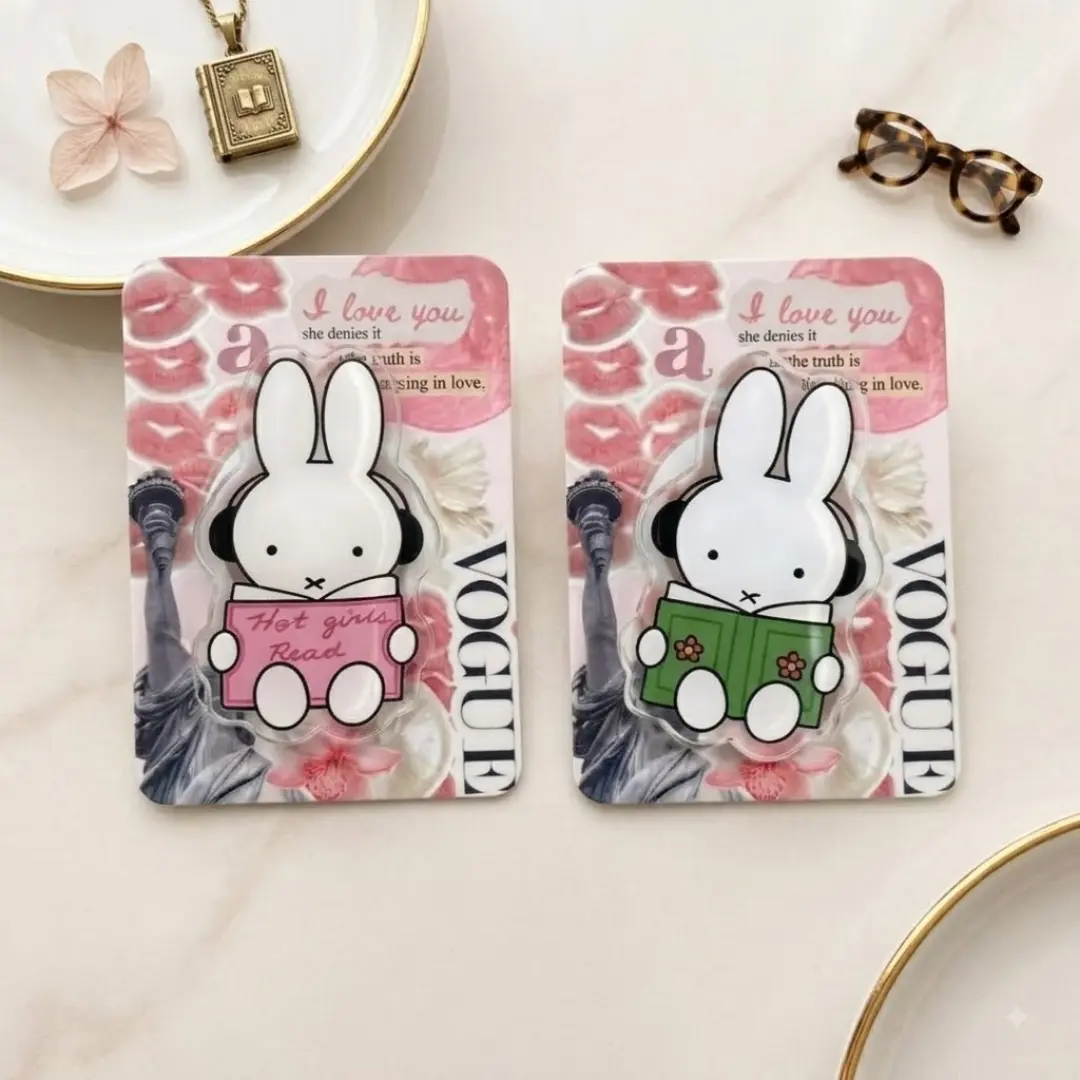 Cute Reading Bunny Phone Grip Aesthetic Acrylic Phone Socket Collapsible Griptok Hot Girls Read Book Lover Gift for iPhone
