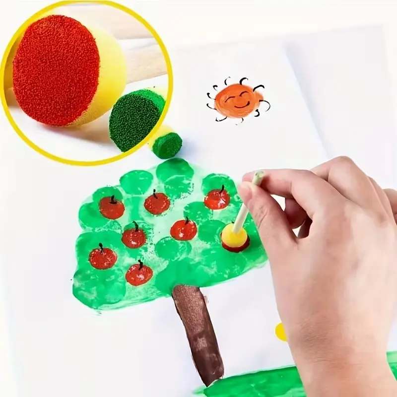 Professional Sponge Painting Set, 8/16pcs Art & Craft Supplies, Wooden Handles, Round & Mushroom Head Brushes, Ideal for Graffiti & Acrylic Projects
