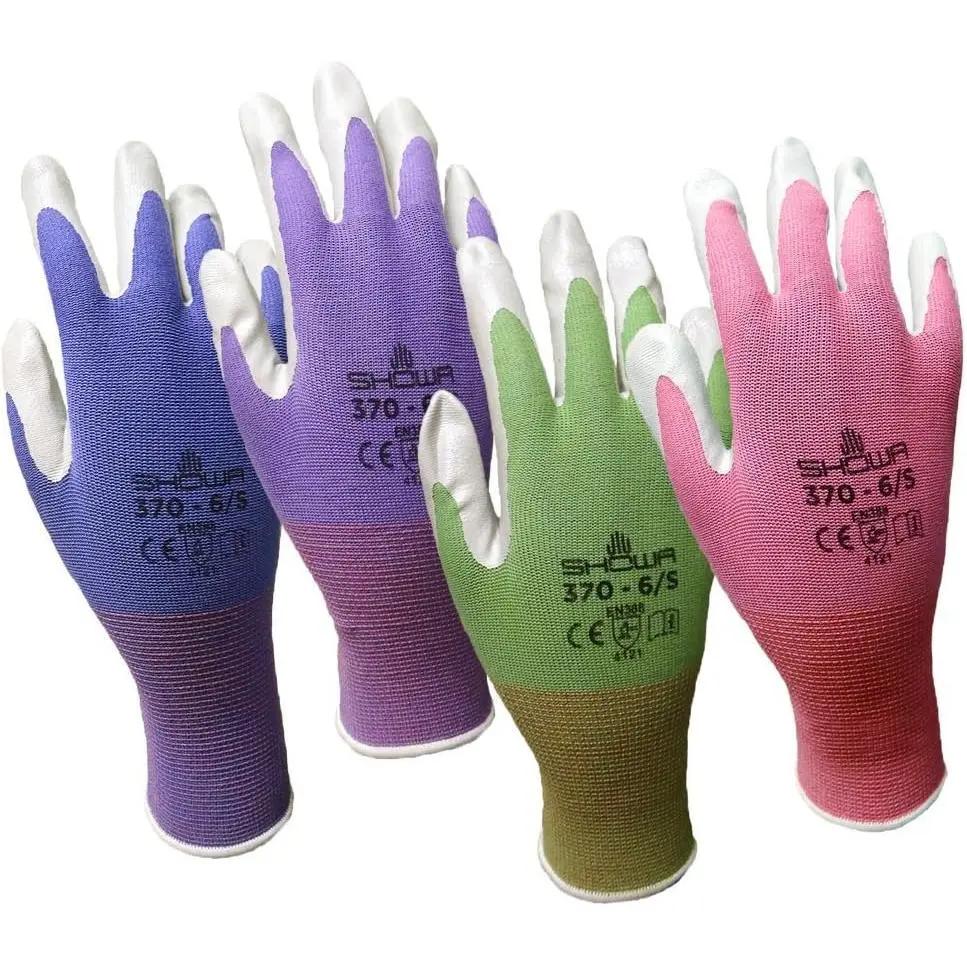 12 Pack Showa Atlas NT370 Nitrile Garden Gloves - Small, Lightweight, Nitrile Material, for Everyday Work, Enables Freedom of Hand Movement (Assorted Colors)