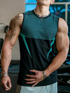 Men's Sleeveless T-Shirt Sports Vest Fabric Elastic Comfortable Breathable Gym Weightlifting Push-Ups Outdoor Running Training Fashion Top