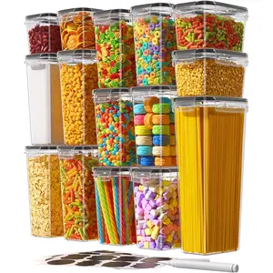 15-Piece Airtight Plastic Food Storage Container Set with Lids, BPA-Free PVC-Free Leak-Proof Canisters for Cereal, Flour, Sugar, Plus 24 Labels & Marker for Kitchen Pantry Organization