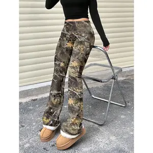 Women's Soft Stretch Camo Flare Pants Casual Lounge Pants Home Wear Daily Wear Commute