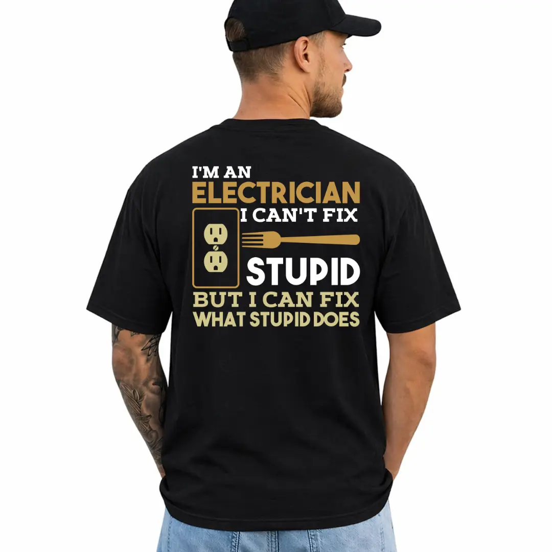 Funny Electrician T-Shirt, Short Sleeve Printed Graphic Shirt, Daily Casual Cotton Menswear