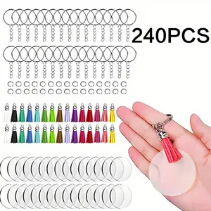 Sublimation Blanks Keychains Products, 240 PCS Keychains Tag Bulk with 2 Inch Heat Transfer Double-Side Round Coasters Blanks, Key Chains, Tassels, Jump Rings for Ornament Making DIY Art Craft Supplies