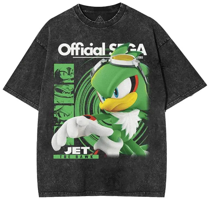 [Anime Figma Store] x Retro Limited Jet the Hawk T-Shirt, Sonnic Riders Graphic Tees, Cartoon Movie Oversized Heavyweight Cotton Washed Tee, Sonic Merch Casual Fabric