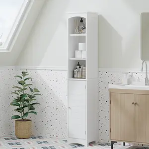 64.17'' Tall Bathroom Storage Cabinet with Adjustable Shelves,Slim 1 Doors Freestanding Cabinet with Anti-Tip, Open Compartments, for Home, Small Spaces, Bathroom,Kitchen,