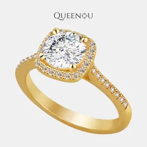 【910】QUEENOU Yellow Square Bezel Set 1CT Synthetic Moissanite Ring