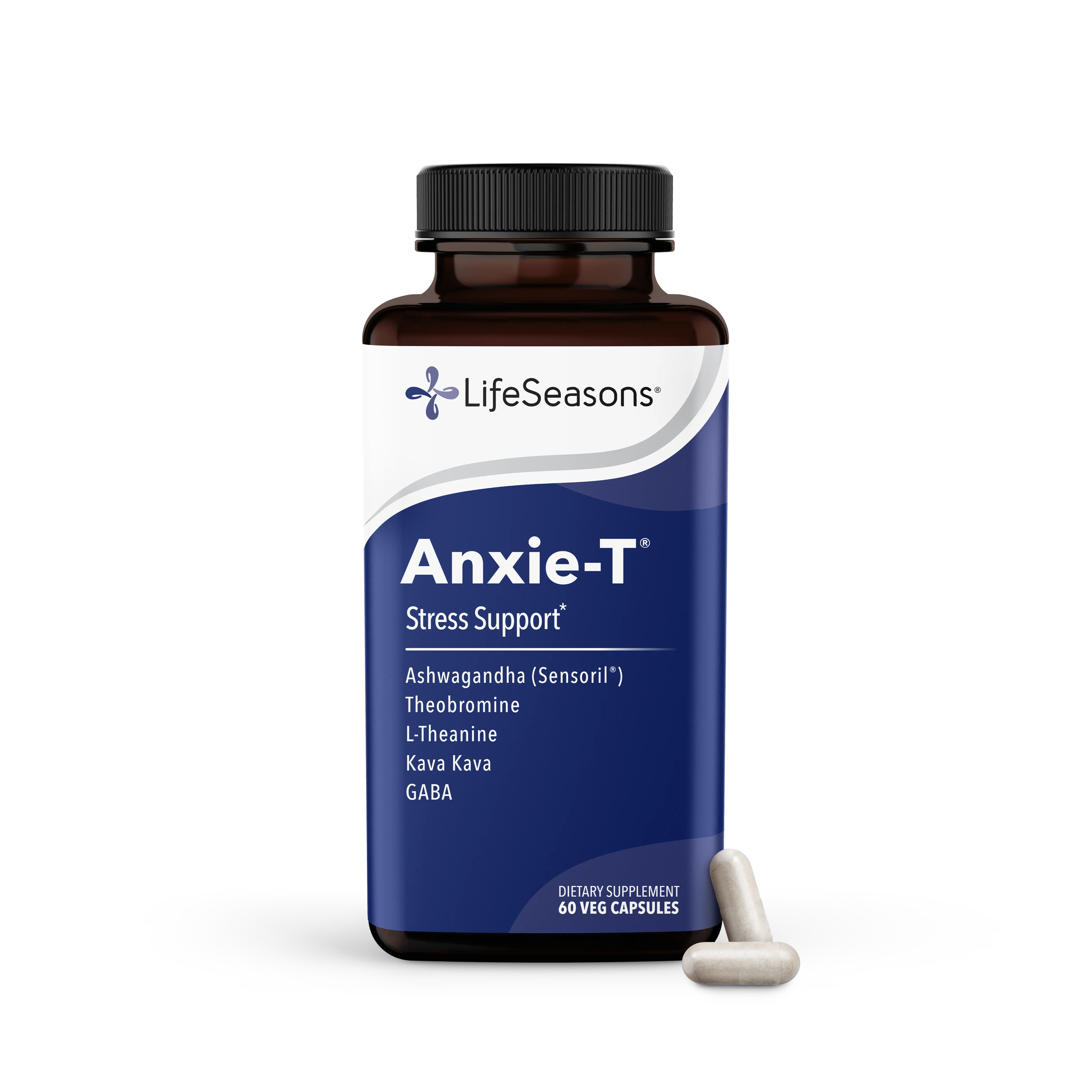 LifeSeasons Anxie-T - Stress Relief Supplement - Supports Mood & Mental Focus - Feel Calm and Relaxed - Eases Tension & Nervousness - Ashwagandha, Kava Kava, GABA & L-Theanine - 60 Capsules
