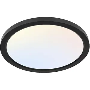 12 Inch Selectable CCT LED Round Flat Panel Light, 24W 3000K/4000K/5000K, Edge-Lit Flush Mount Ceiling Light Fixture for Kitchen, Bedroom, Laundry and Closet Room，Black