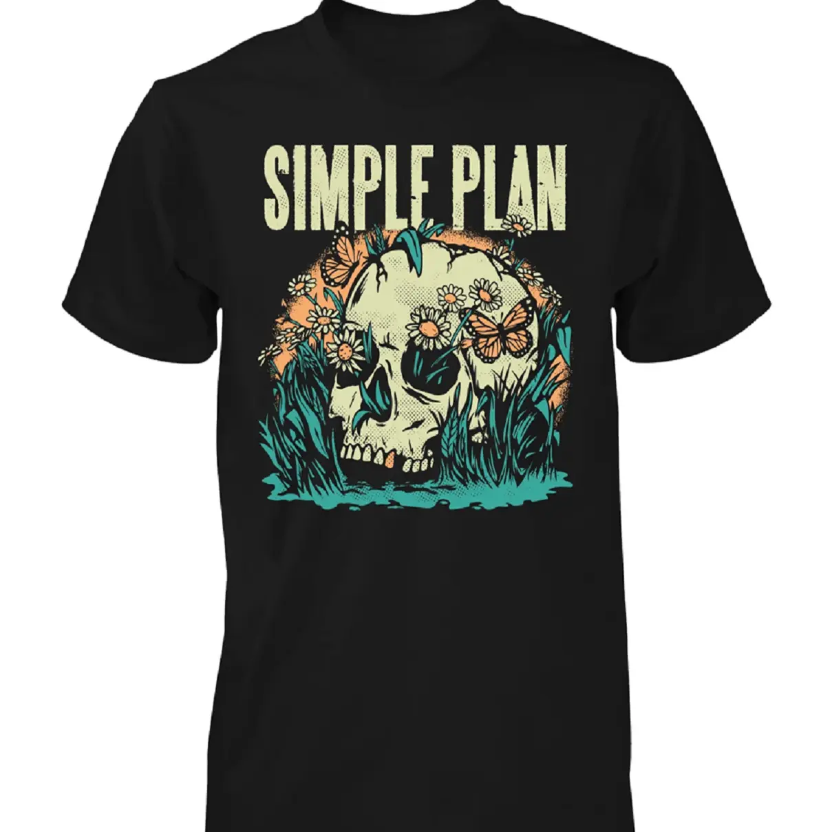 Simple Plan band Skull Unisex Short Sleeve New Black T-Shirt Cotton Fabric
