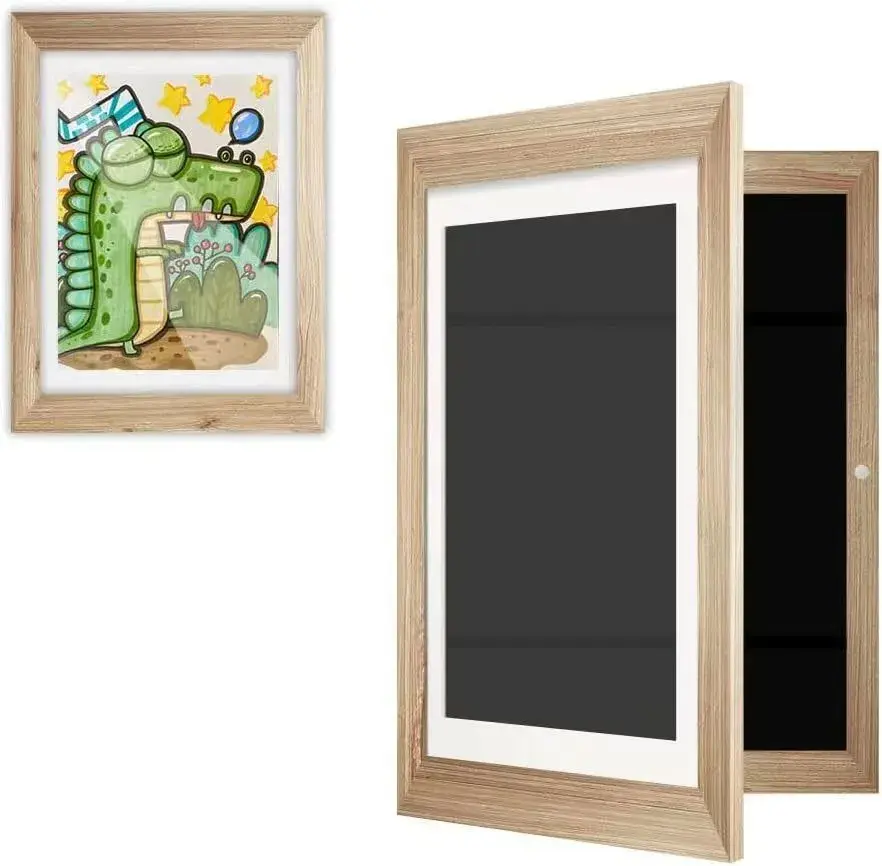 Magnetic Photo Frame, 1 Count Creative Children's Art Display Frame, Front-Opening Changeable Picture Wooden Framed, Kids Artwork Display Photo Frame, Home Decor Accessory